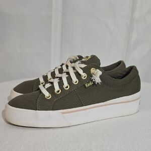 Keds Womens Jump Kick Duo platform sneaker in olive green canvas. 